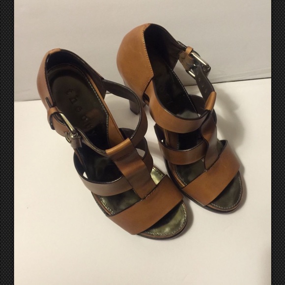 Theory Brown T- strap Platform sandal heels 9.5 - Picture 4 of 5